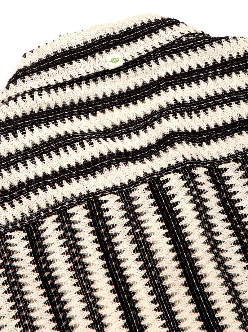 Thomas Scott Men Vertical Stripes Self Design Regular Fit Semi-Sheer Casual Crochet Shirt