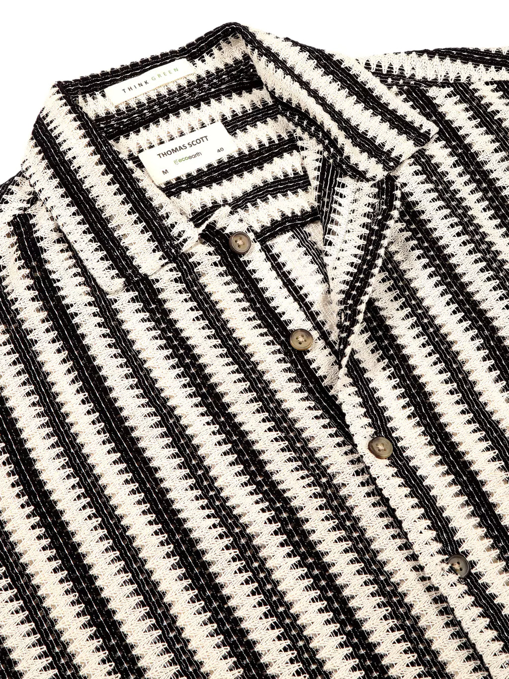 Thomas Scott Men Vertical Stripes Self Design Regular Fit Semi-Sheer Casual Crochet Shirt