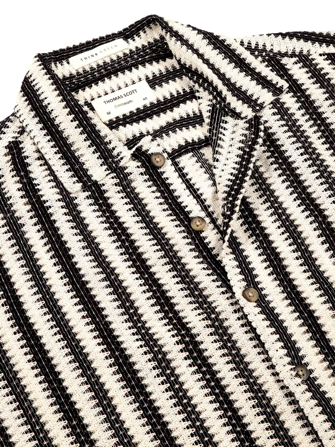 Thomas Scott Men Vertical Stripes Self Design Regular Fit Semi-Sheer Casual Crochet Shirt