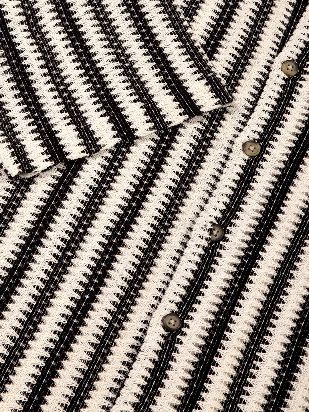 Thomas Scott Men Vertical Stripes Self Design Regular Fit Semi-Sheer Casual Crochet Shirt