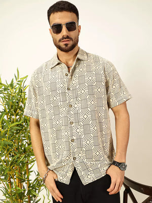 Thomas Scott Men Self Design Textured Cotton Regular Fit Semi-Sheer Casual Crochet Shirt