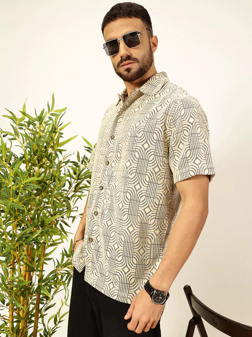 Thomas Scott Men Self Design Textured Cotton Regular Fit Semi-Sheer Casual Crochet Shirt