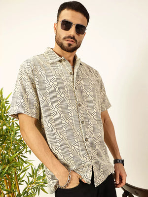 Thomas Scott Men Self Design Textured Cotton Regular Fit Semi-Sheer Casual Crochet Shirt