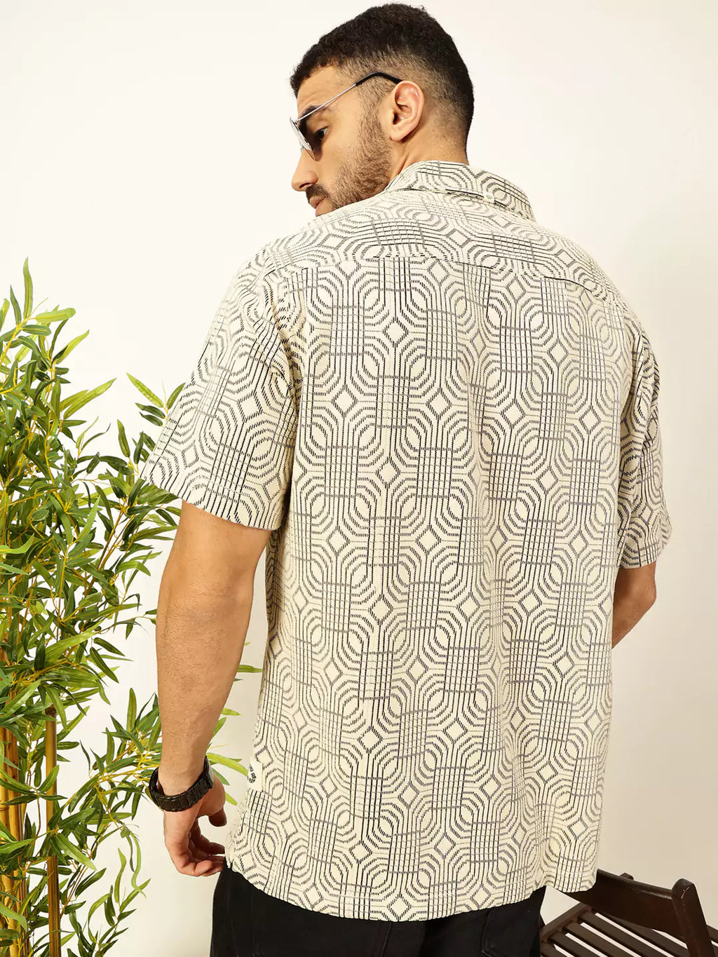 Thomas Scott Men Self Design Textured Cotton Regular Fit Semi-Sheer Casual Crochet Shirt