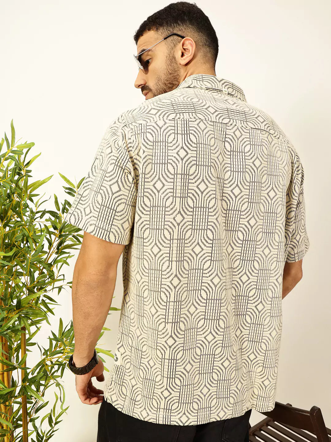 Thomas Scott Men Self Design Textured Cotton Regular Fit Semi-Sheer Casual Crochet Shirt