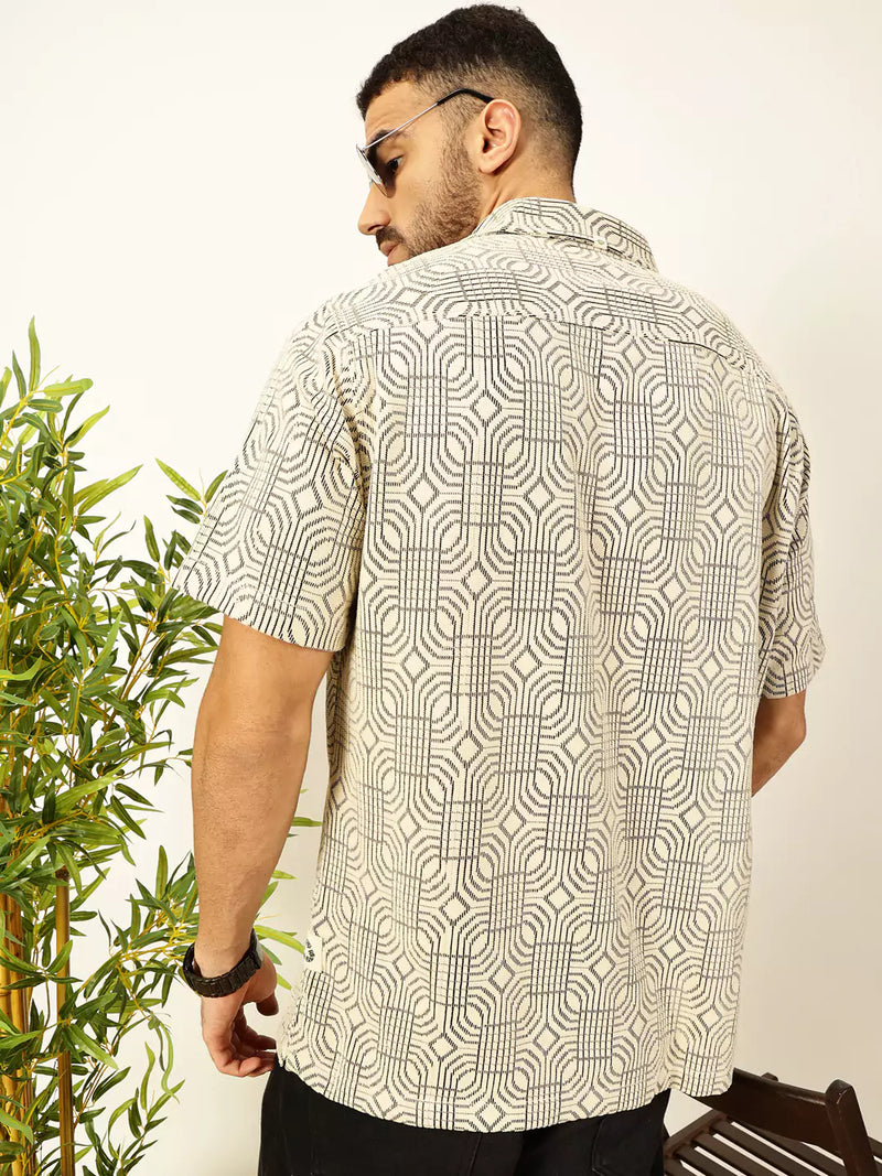 Thomas Scott Men Self Design Textured Cotton Regular Fit Semi-Sheer Casual Crochet Shirt