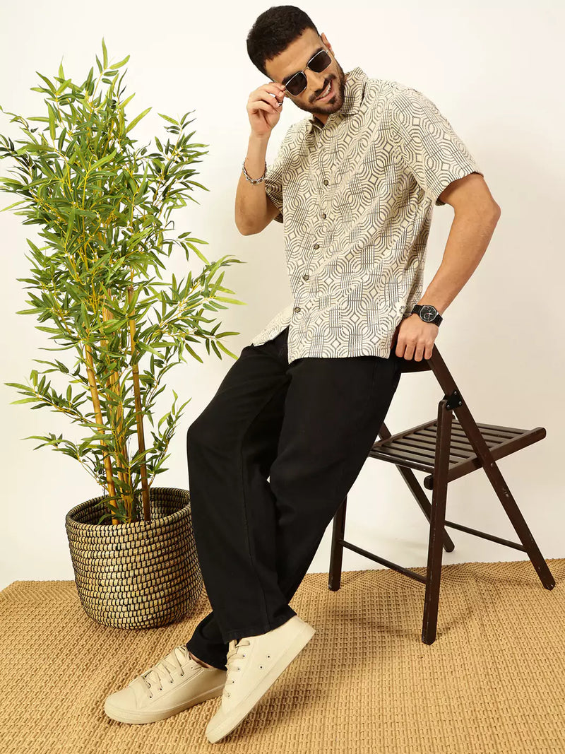 Thomas Scott Men Self Design Textured Cotton Regular Fit Semi-Sheer Casual Crochet Shirt