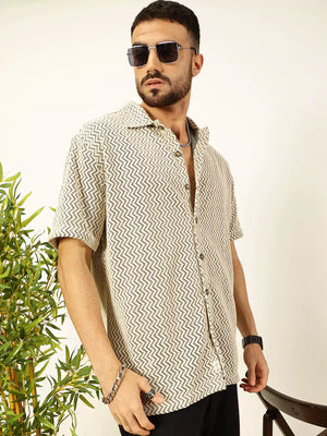 Thomas Scott Men Vertical Stripes Striped Regular Fit Semi-Sheer Casual Crochet Shirt