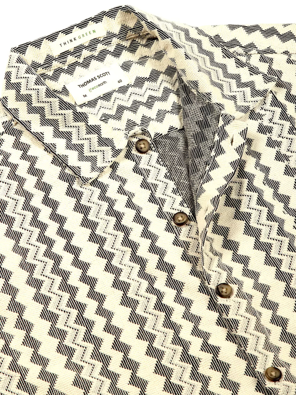 Thomas Scott Men Self Design Chevron Cotton Regular Fit Semi-Sheer Casual Crochet Shirt