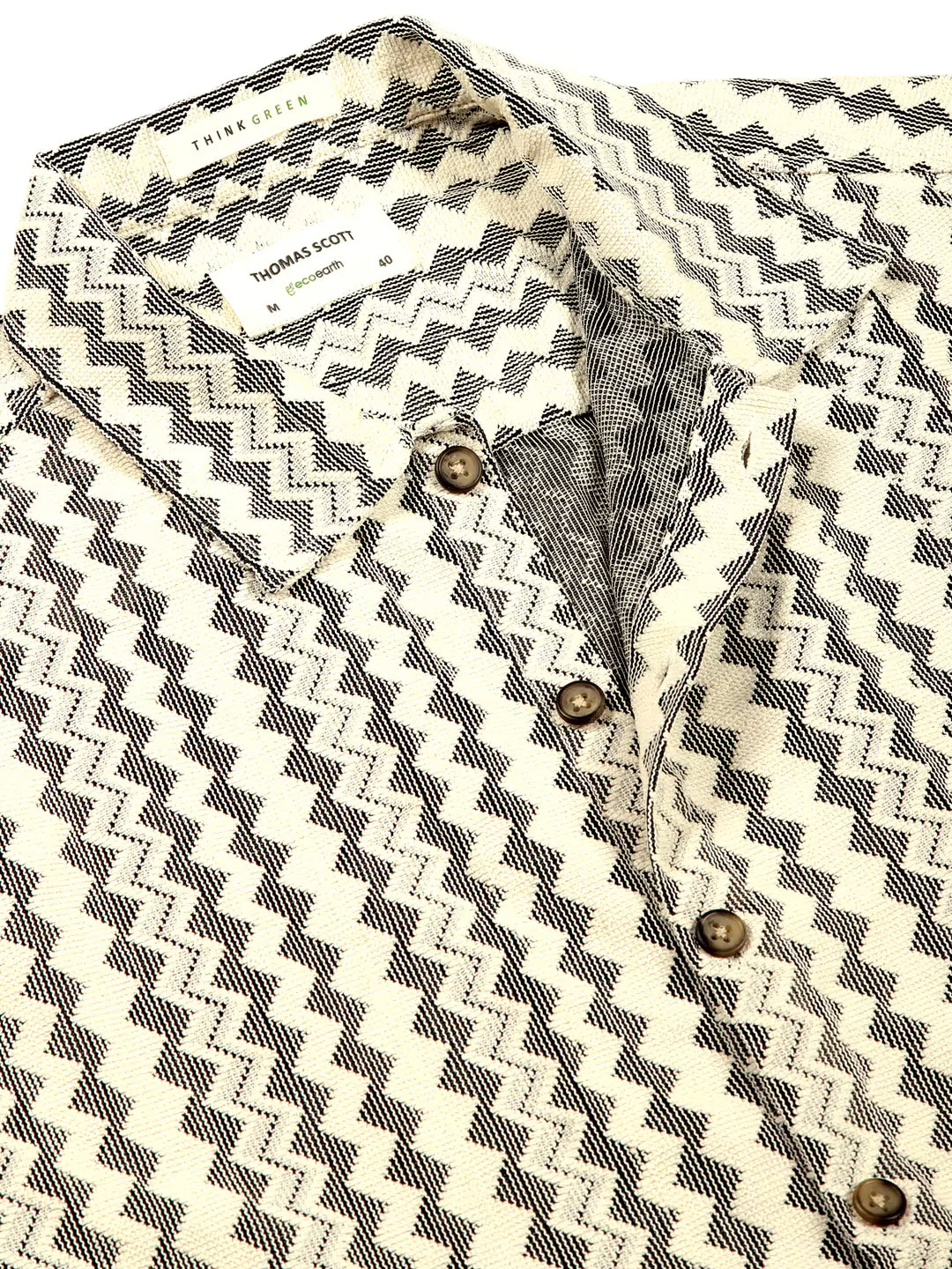 Thomas Scott Men Self Design Chevron Cotton Regular Fit Semi-Sheer Casual Crochet Shirt