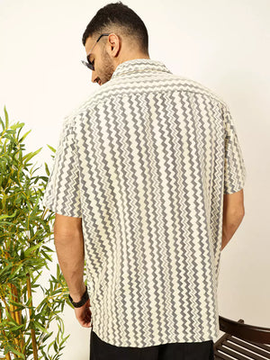 Thomas Scott Men Self Design Chevron Cotton Regular Fit Semi-Sheer Casual Crochet Shirt