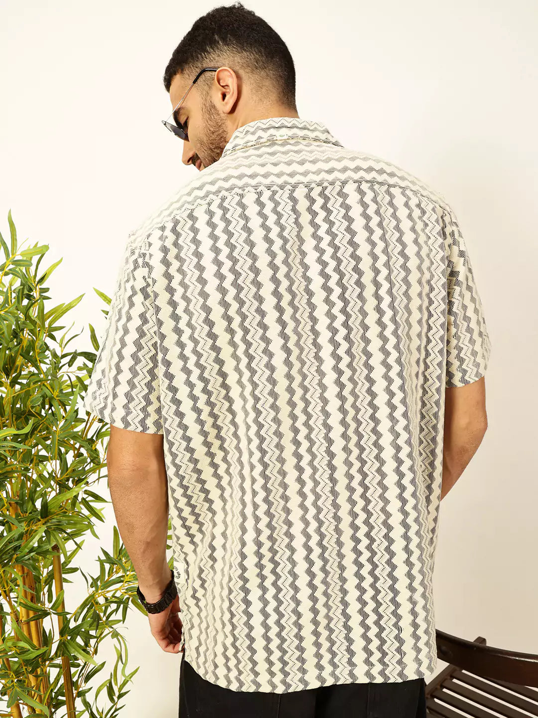 Thomas Scott Men Self Design Chevron Cotton Regular Fit Semi-Sheer Casual Crochet Shirt