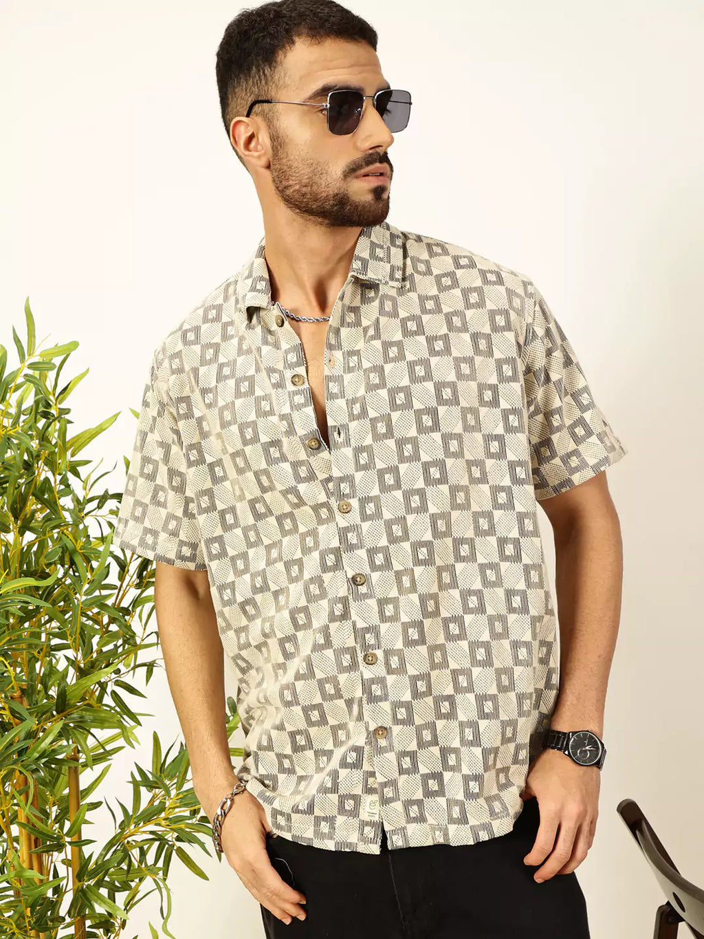 Thomas Scott Men Self Design Textured Cotton Regular Fit Semi-Sheer Casual Crochet Shirt