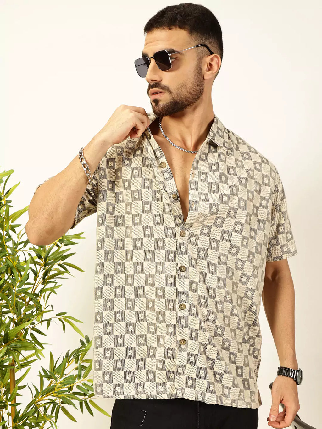 Thomas Scott Men Self Design Textured Cotton Regular Fit Semi-Sheer Casual Crochet Shirt