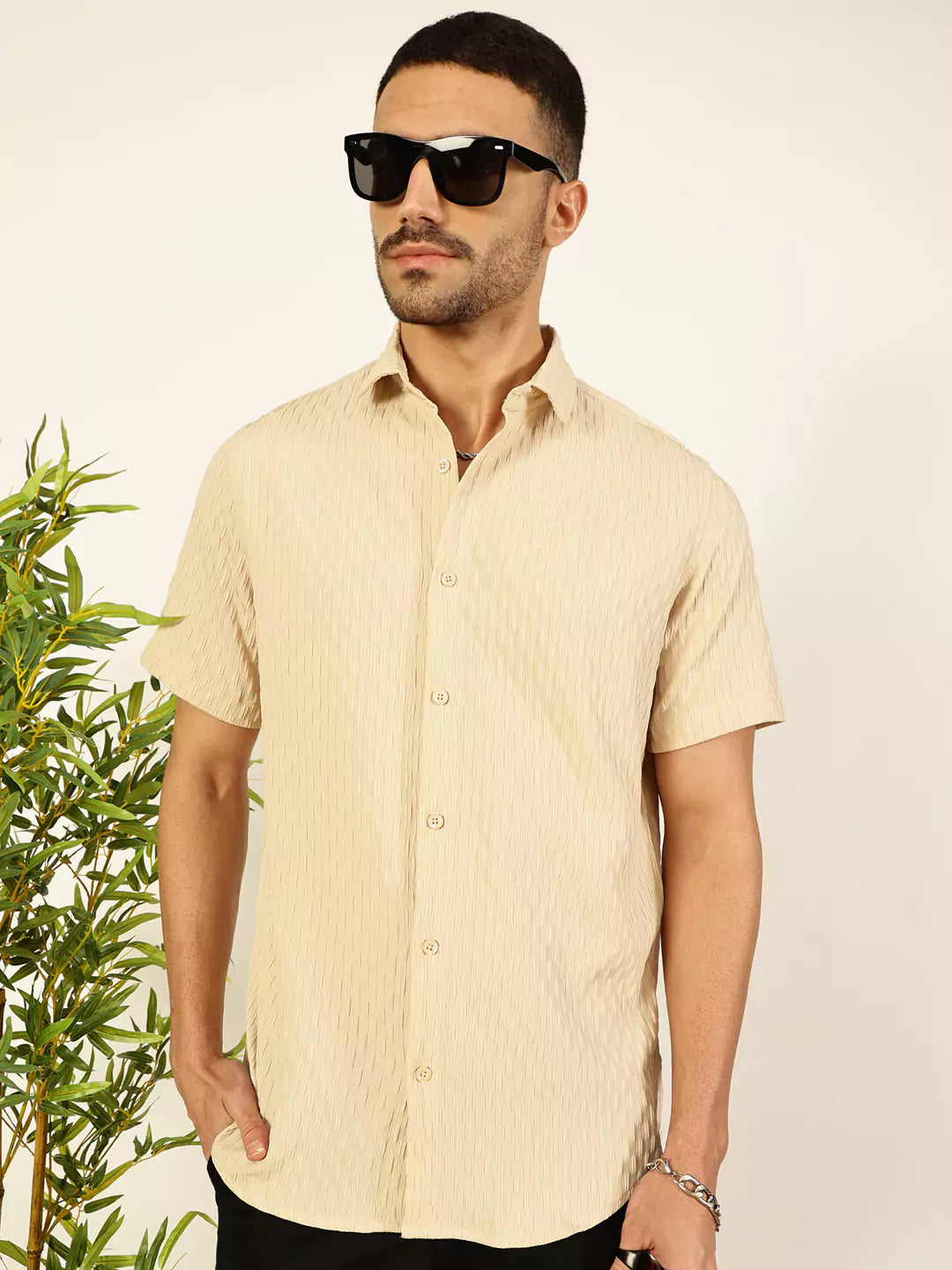 Thomas Scott Men Premium Spread Collar Textured Casual Shirt