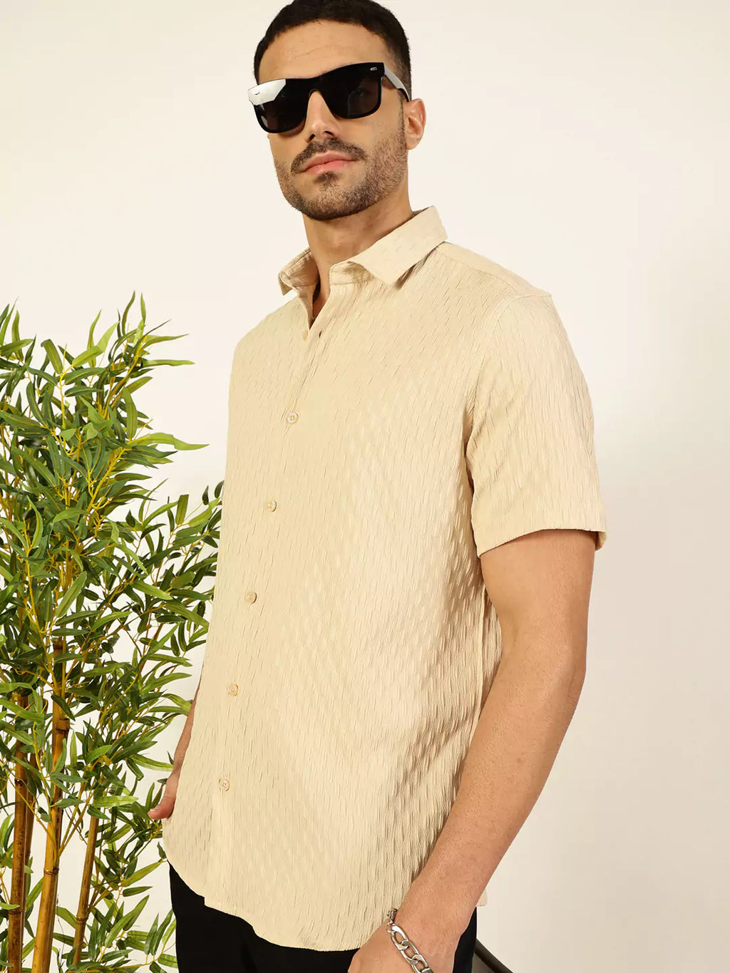 Thomas Scott Men Premium Spread Collar Textured Casual Shirt