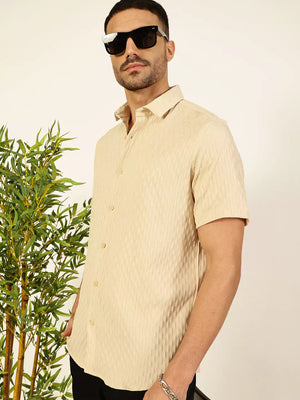 Thomas Scott Men Premium Spread Collar Textured Casual Shirt