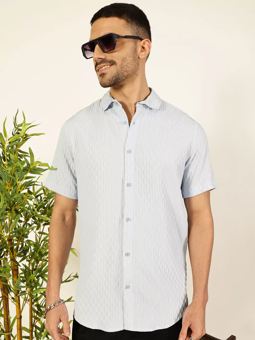 Thomas Scott Men Premium Spread Collar Textured Casual Shirt