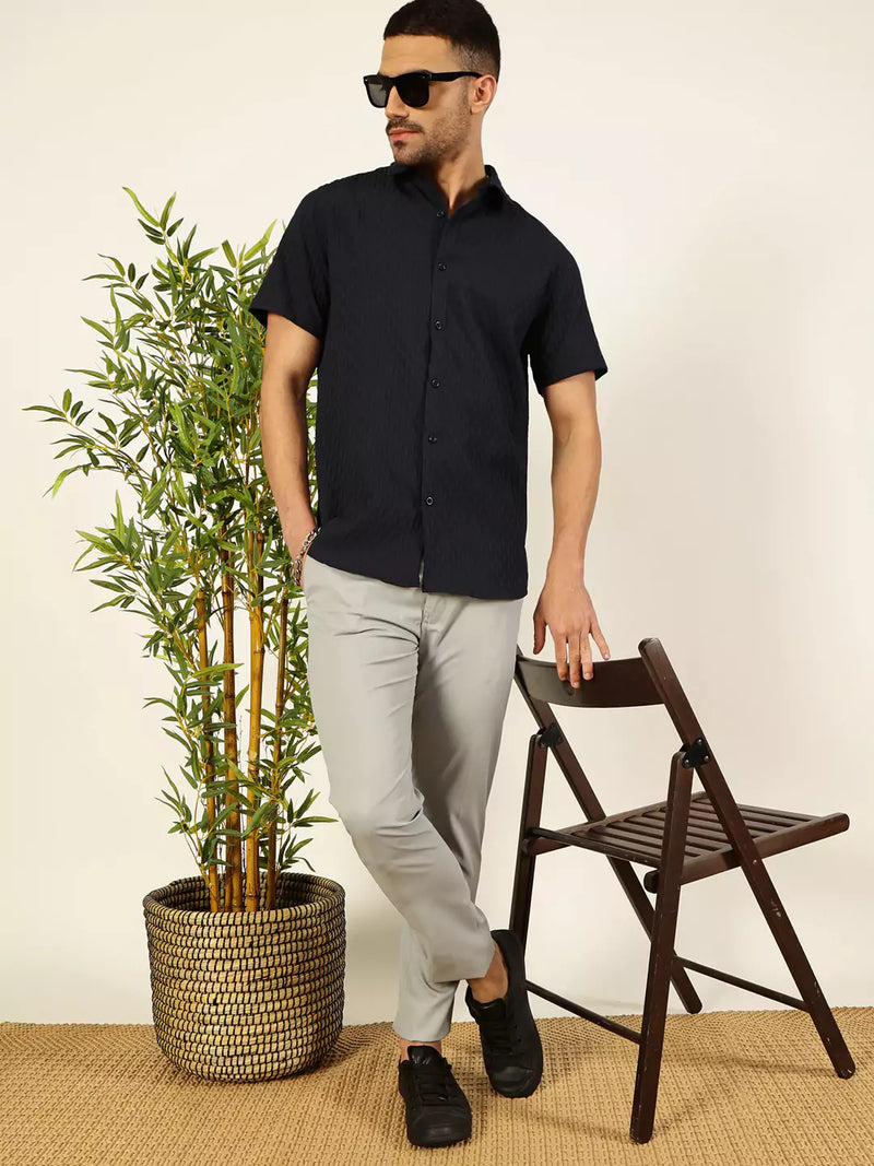 Thomas Scott Men Premium Spread Collar Textured Casual Shirt