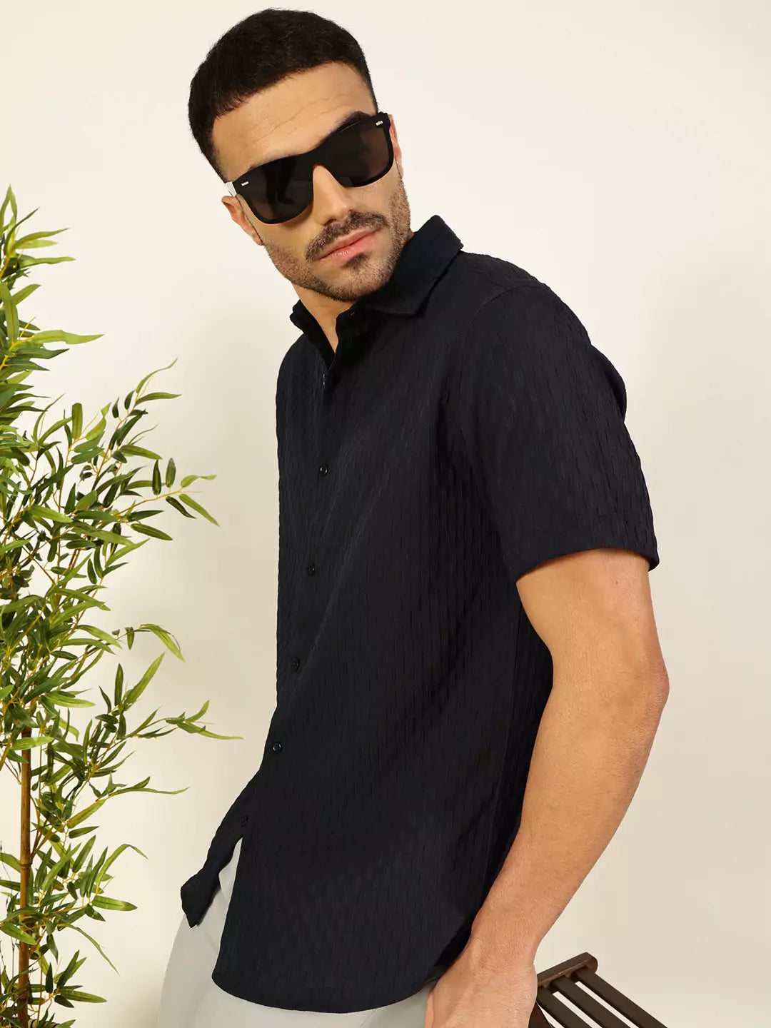 Thomas Scott Men Premium Spread Collar Textured Casual Shirt