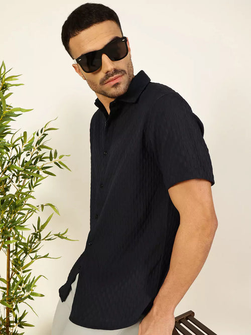 Thomas Scott Men Premium Spread Collar Textured Casual Shirt