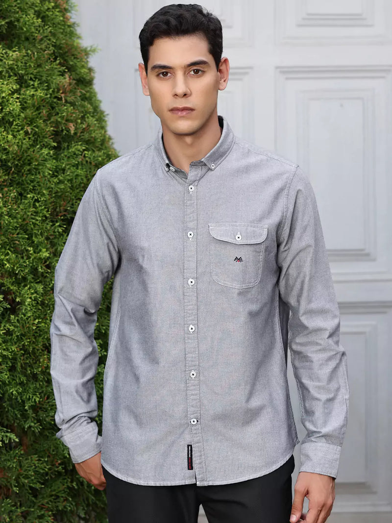 Thomas Scott Men Premium Button-Down Collar Chambray Pure Cotton Casual Shirt