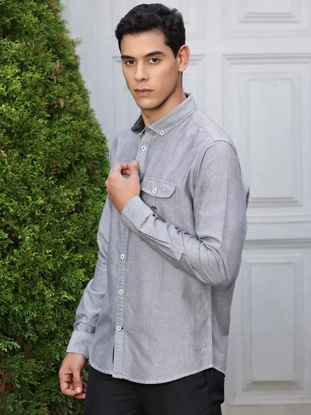 Thomas Scott Men Premium Button-Down Collar Chambray Pure Cotton Casual Shirt