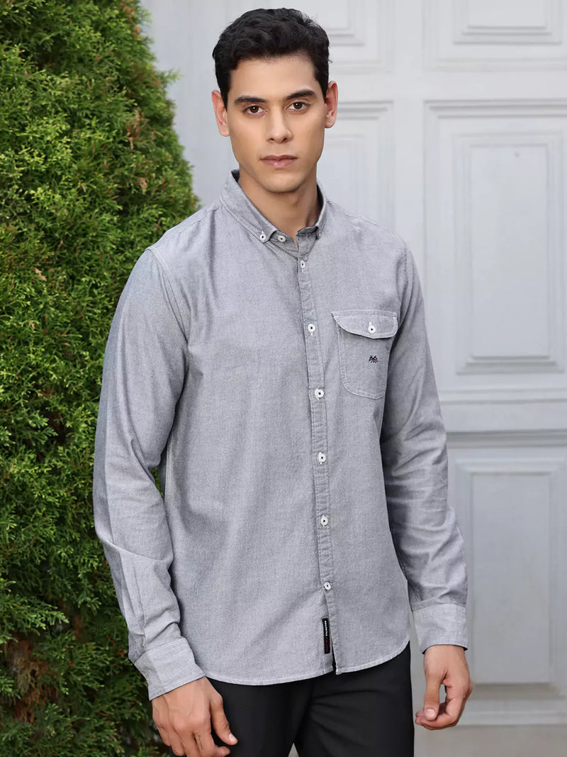 Thomas Scott Men Premium Button-Down Collar Chambray Pure Cotton Casual Shirt