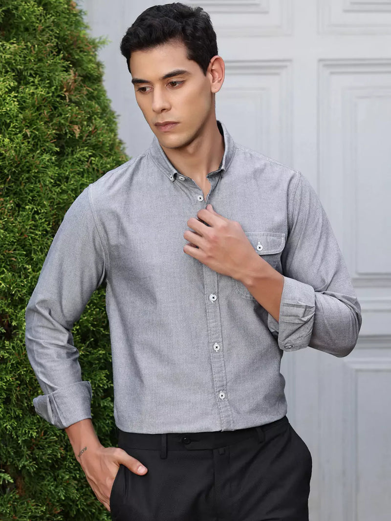 Thomas Scott Men Premium Button-Down Collar Chambray Pure Cotton Casual Shirt