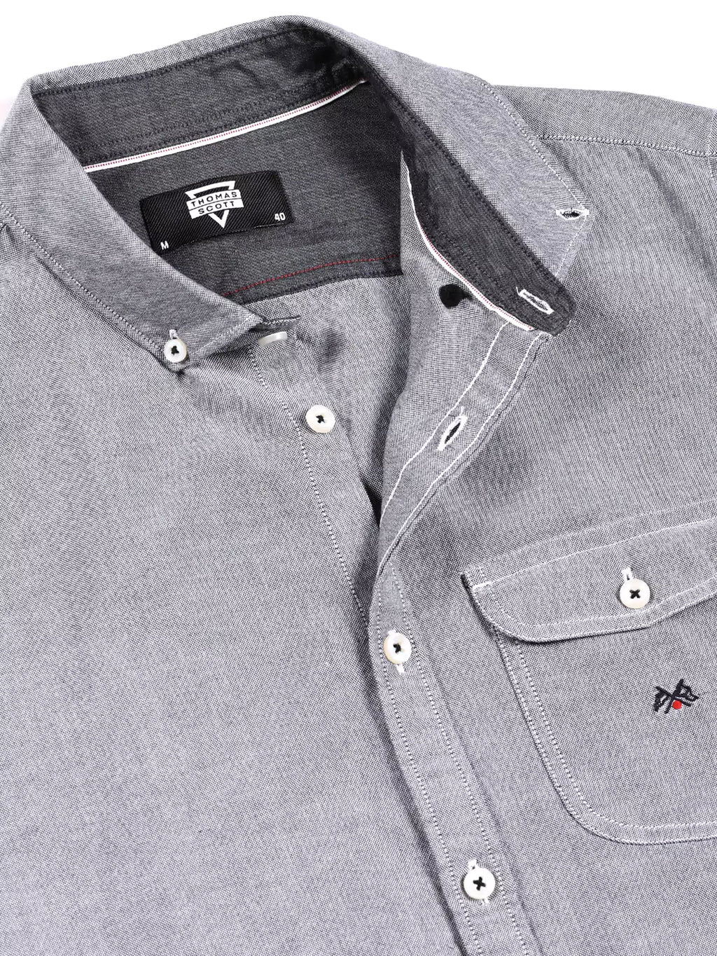 Thomas Scott Men Premium Button-Down Collar Chambray Pure Cotton Casual Shirt