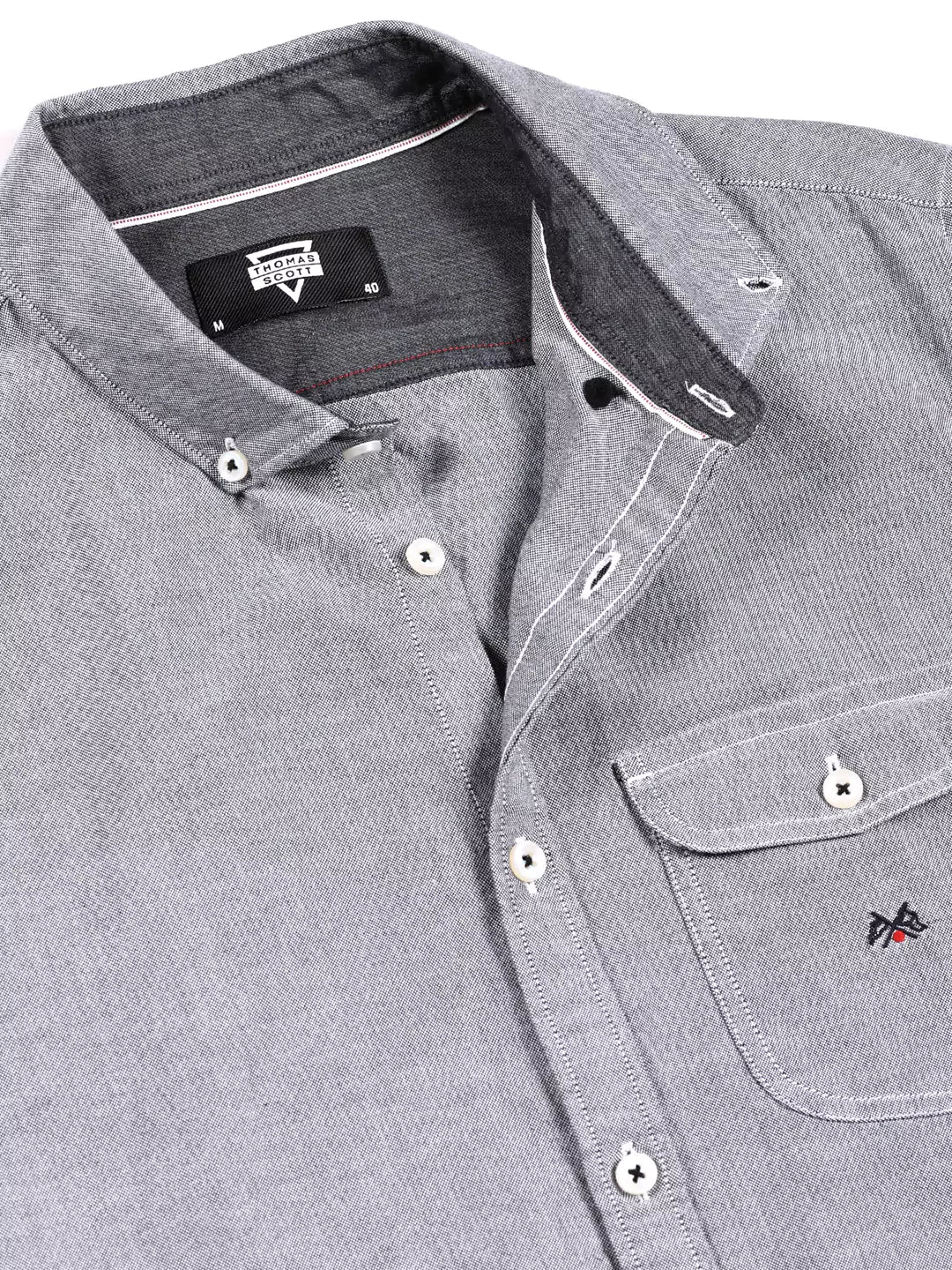 Thomas Scott Men Premium Button-Down Collar Chambray Pure Cotton Casual Shirt