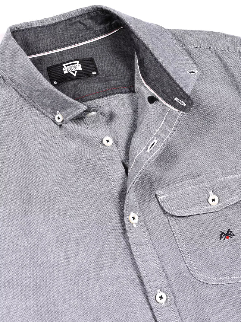 Thomas Scott Men Premium Button-Down Collar Chambray Pure Cotton Casual Shirt