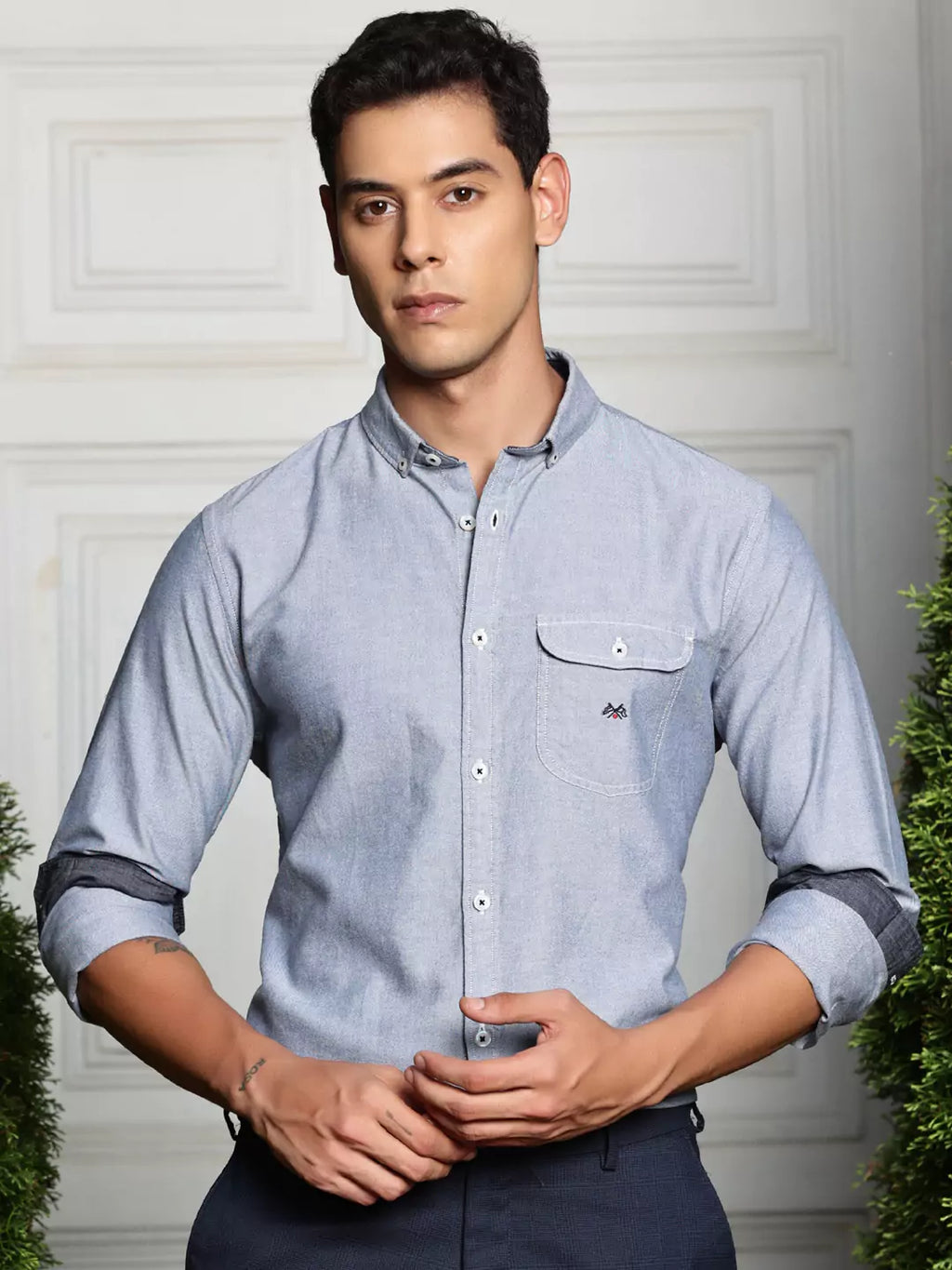 Thomas Scott Men Premium Button-Down Collar Striped Semiformal Shirt