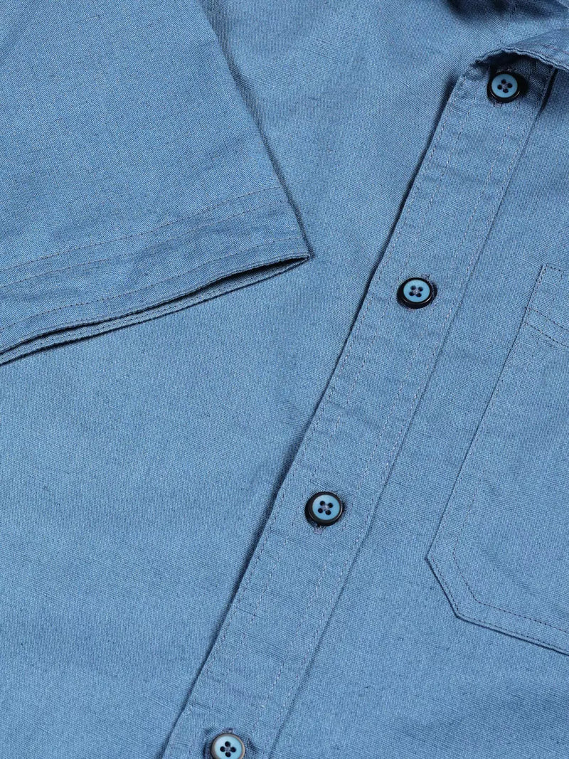 Thomas Scott Men Premium Cotton Linen Spread Collar Casual Shirt