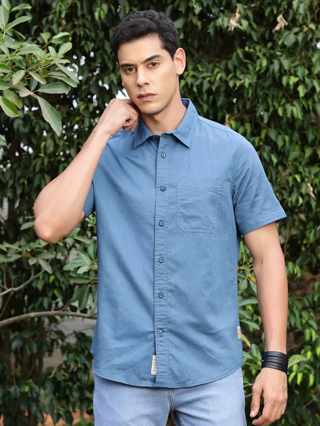 Thomas Scott Men Premium Cotton Linen Spread Collar Casual Shirt