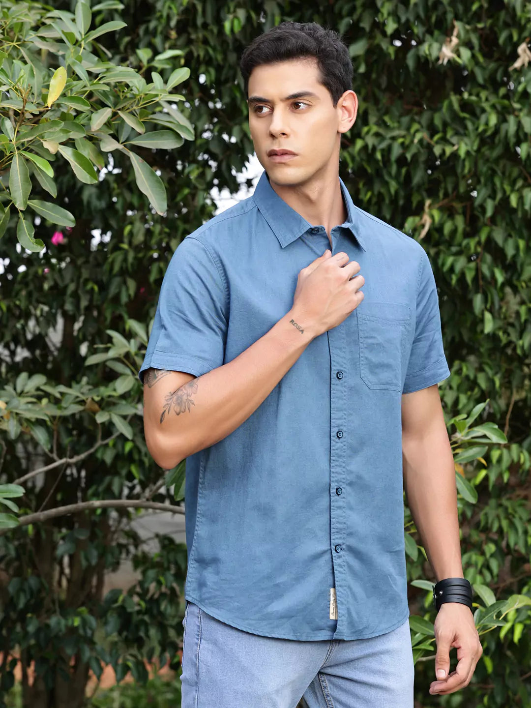 Thomas Scott Men Premium Cotton Linen Spread Collar Casual Shirt