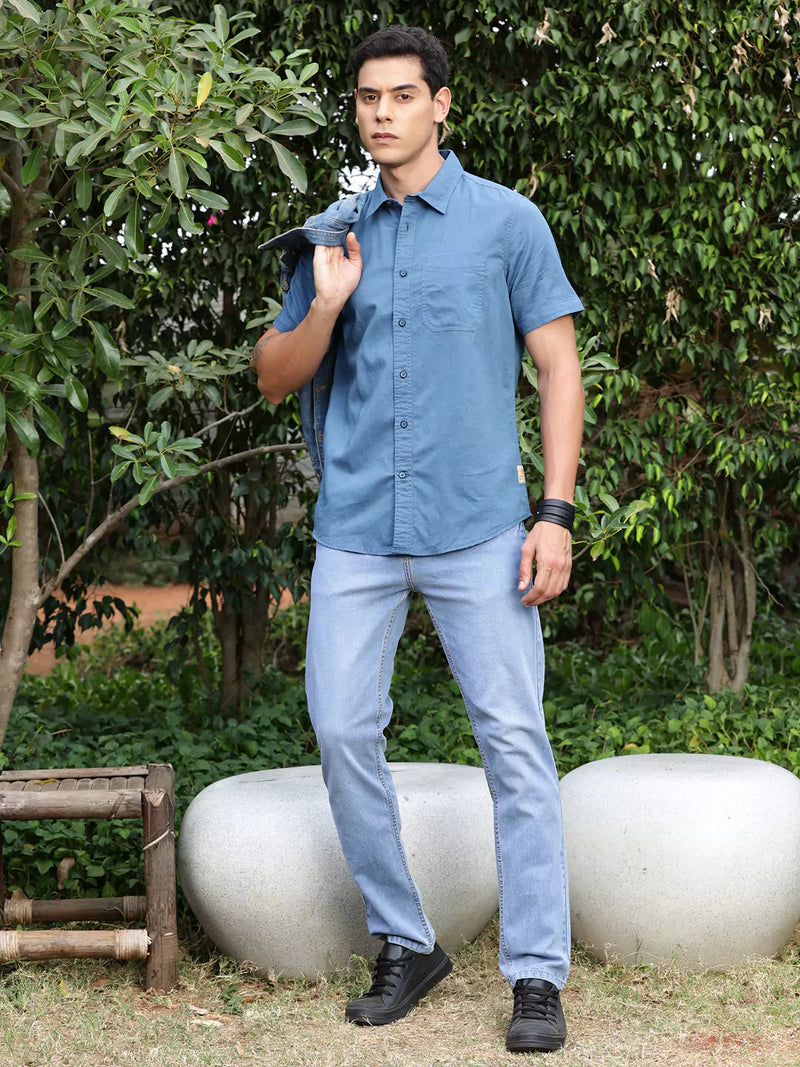 Thomas Scott Men Premium Cotton Linen Spread Collar Casual Shirt