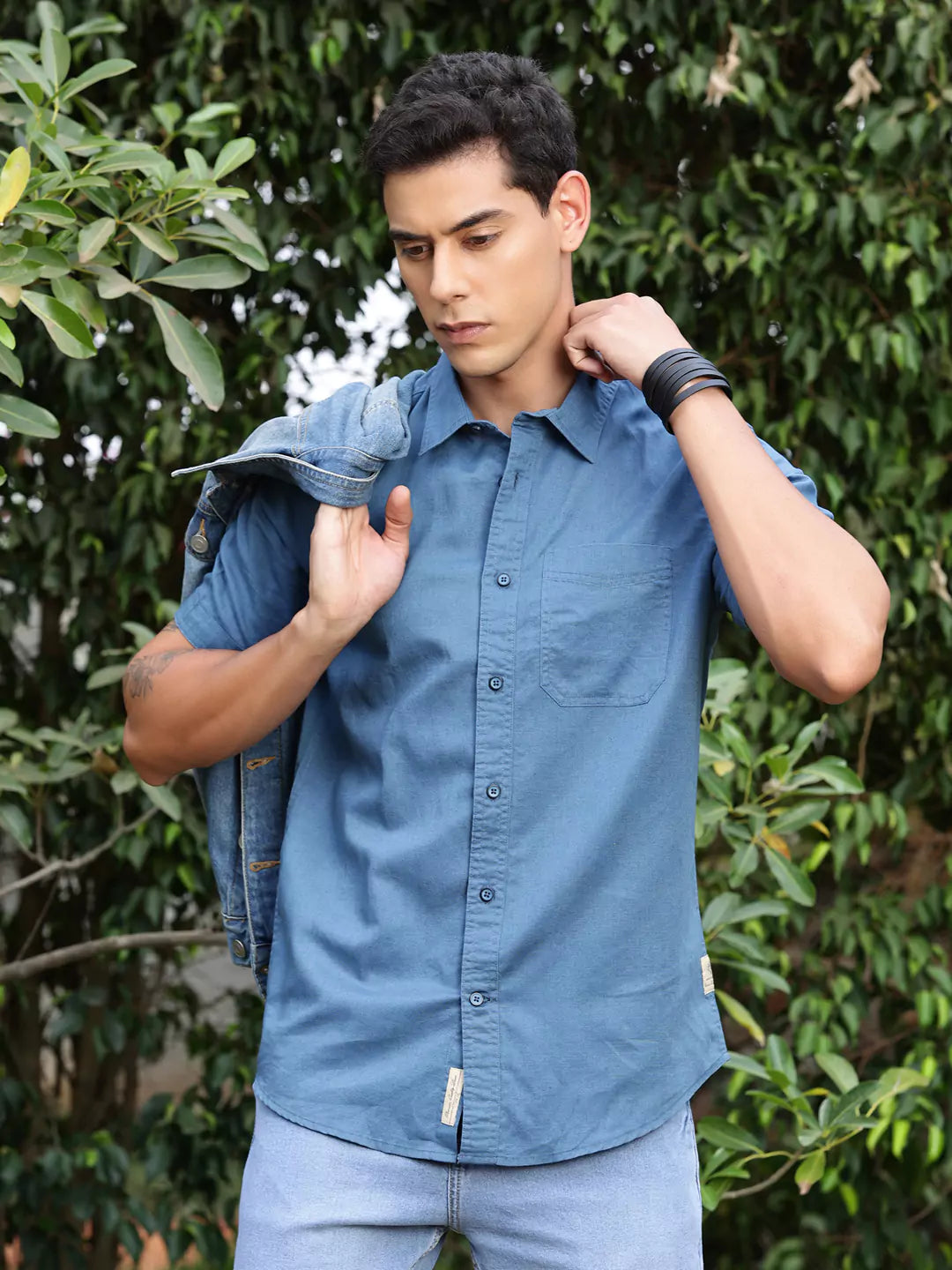 Thomas Scott Men Premium Cotton Linen Spread Collar Casual Shirt