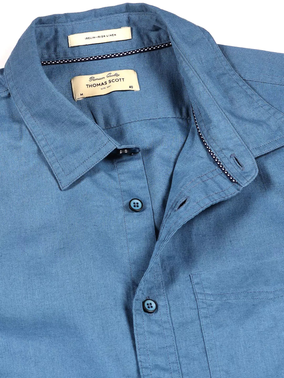 Thomas Scott Men Premium Cotton Linen Spread Collar Casual Shirt