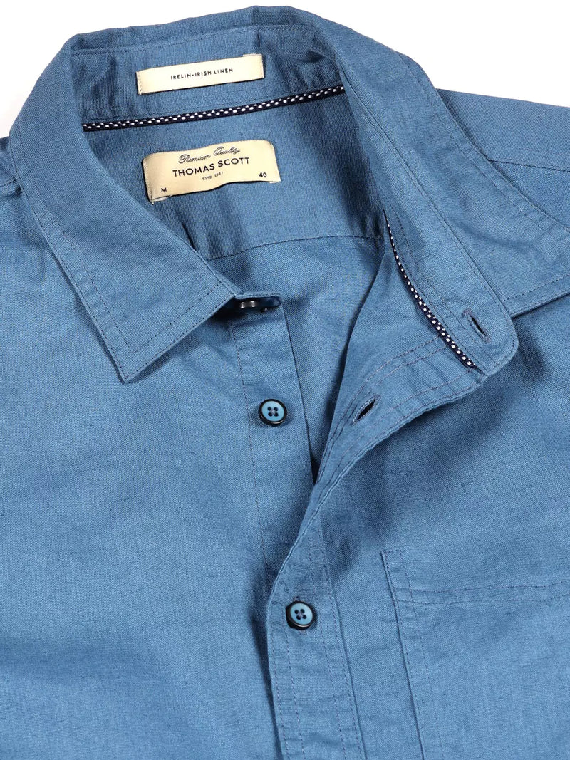 Thomas Scott Men Premium Cotton Linen Spread Collar Casual Shirt