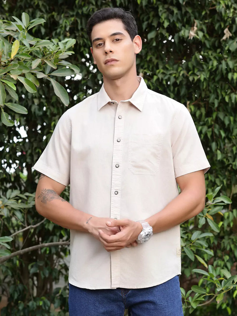 Thomas Scott Men Premium Cotton Linen Spread Collar Casual Shirt