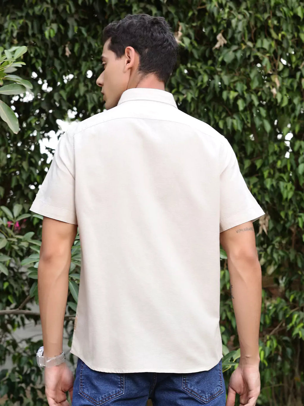 Thomas Scott Men Premium Cotton Linen Spread Collar Casual Shirt