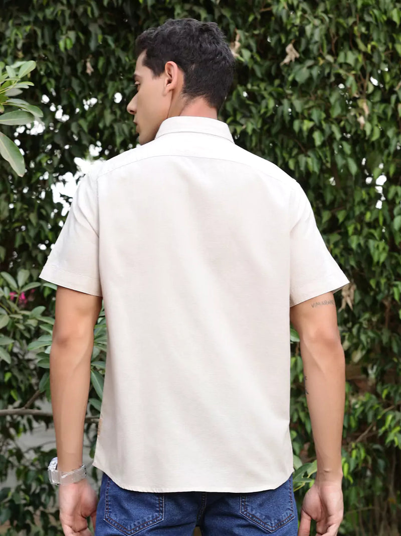 Thomas Scott Men Premium Cotton Linen Spread Collar Casual Shirt