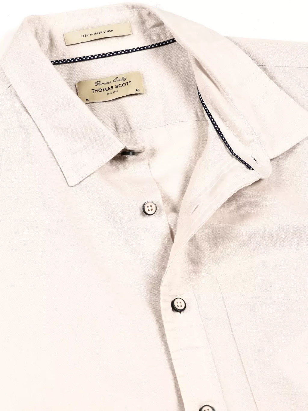 Thomas Scott Men Premium Cotton Linen Spread Collar Casual Shirt