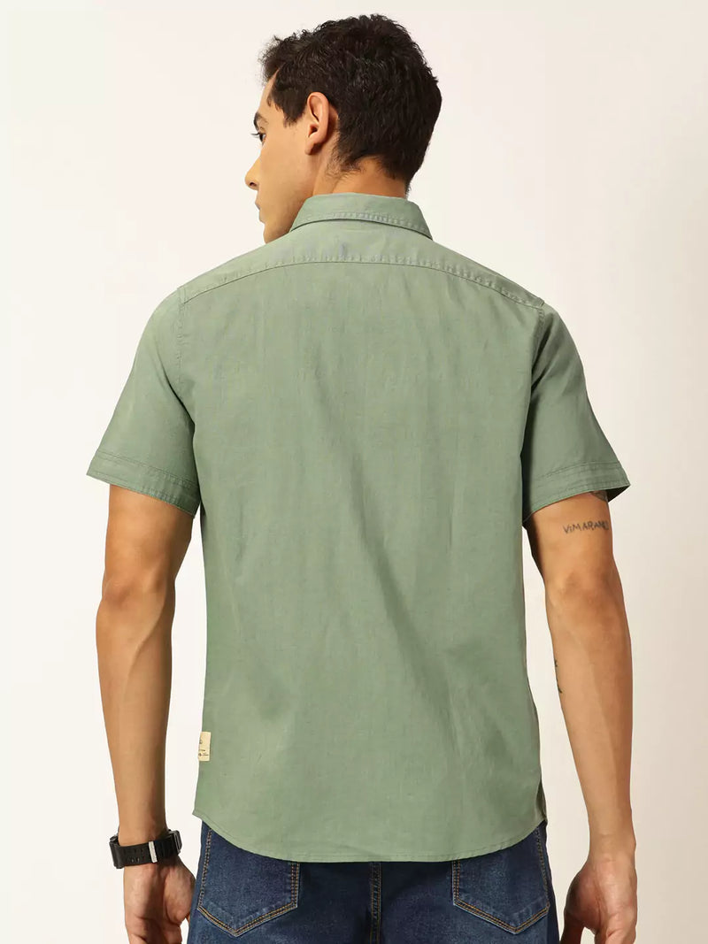 Thomas Scott Men Premium Spread Collar Cotton Linen Short Sleeves Casual Shirt