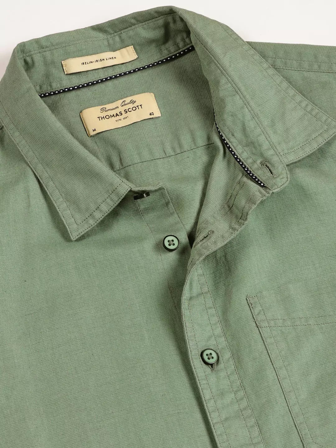 Thomas Scott Men Premium Spread Collar Cotton Linen Short Sleeves Casual Shirt