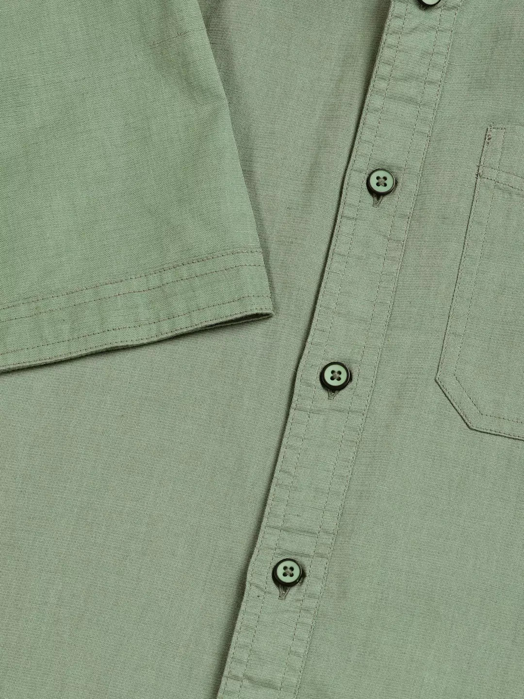 Thomas Scott Men Premium Spread Collar Cotton Linen Short Sleeves Casual Shirt
