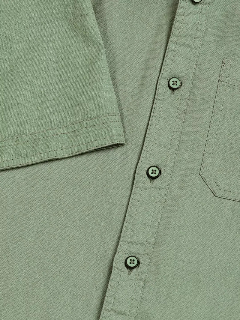 Thomas Scott Men Premium Spread Collar Cotton Linen Short Sleeves Casual Shirt
