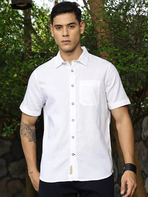 White Solid Premium Linen Opaque Casual Shirt For Men