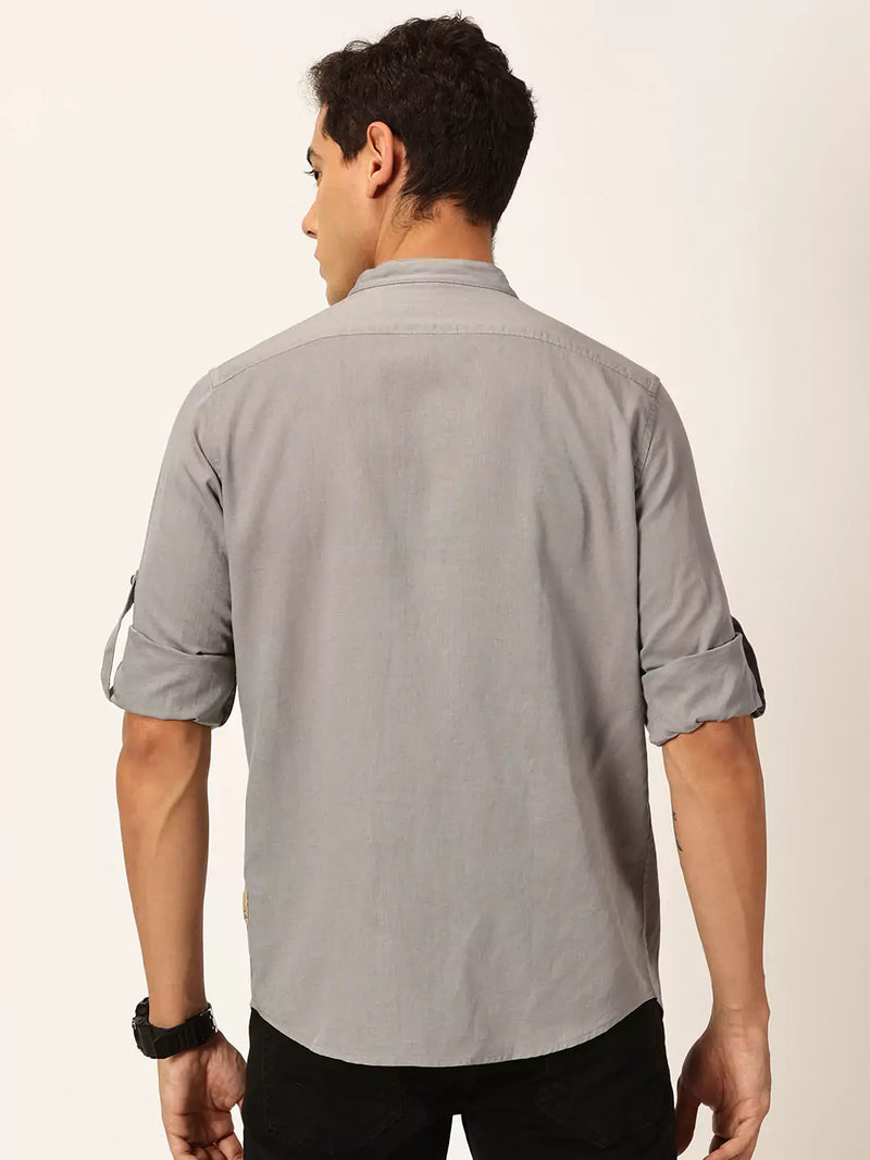 Thomas Scott Men Premium Slim Fit Long Sleeves Mandarin Collar Cotton Linen Casual Shirt